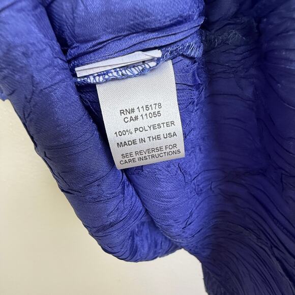 Komarov Crinkle Top Womens Large Blue Short Sleeve Shirt Sheer Holiday Sheen USA - Picture 7 of 8